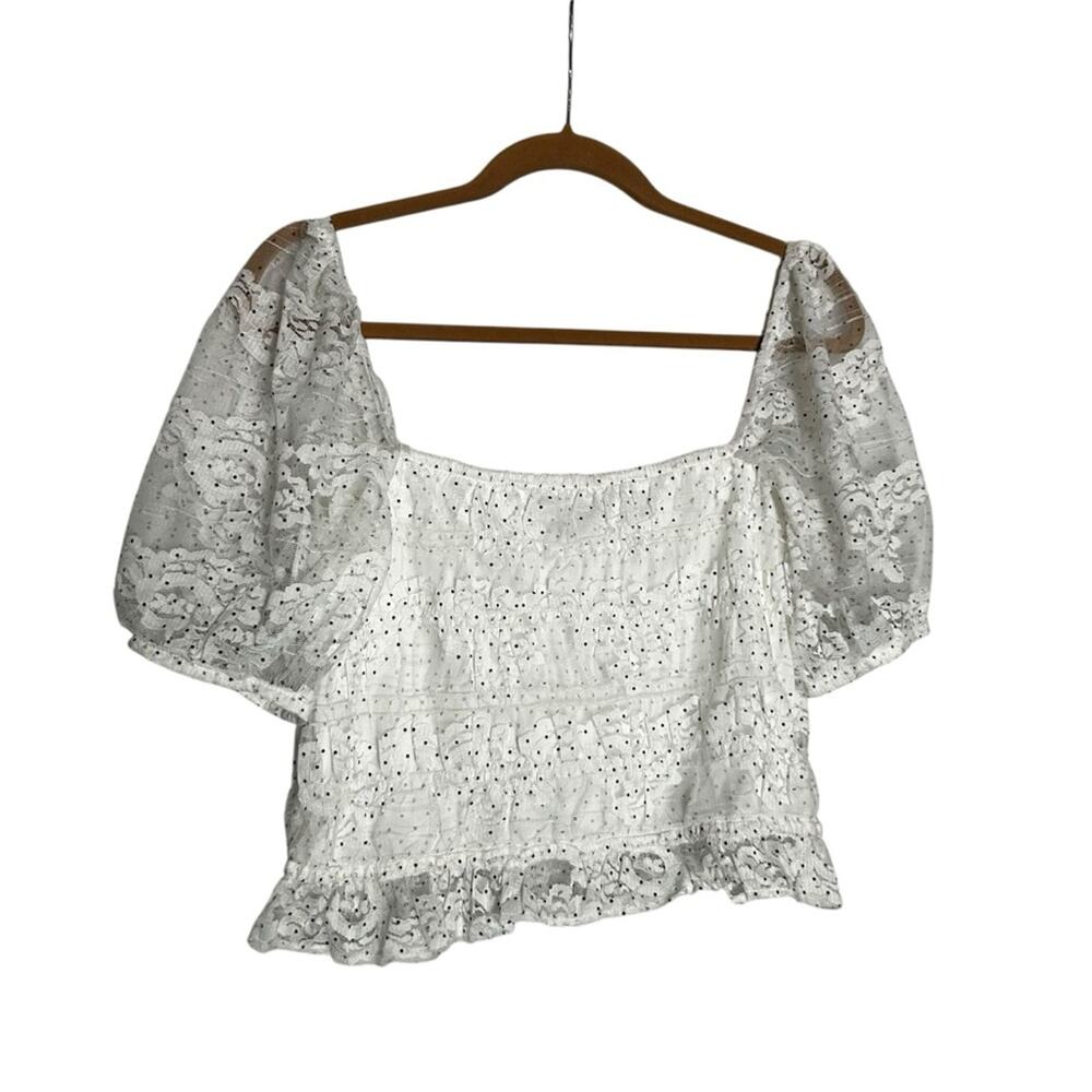 NSR White & Black Dotted Puff Sleeve‎ Sheer Blouse Size Medium